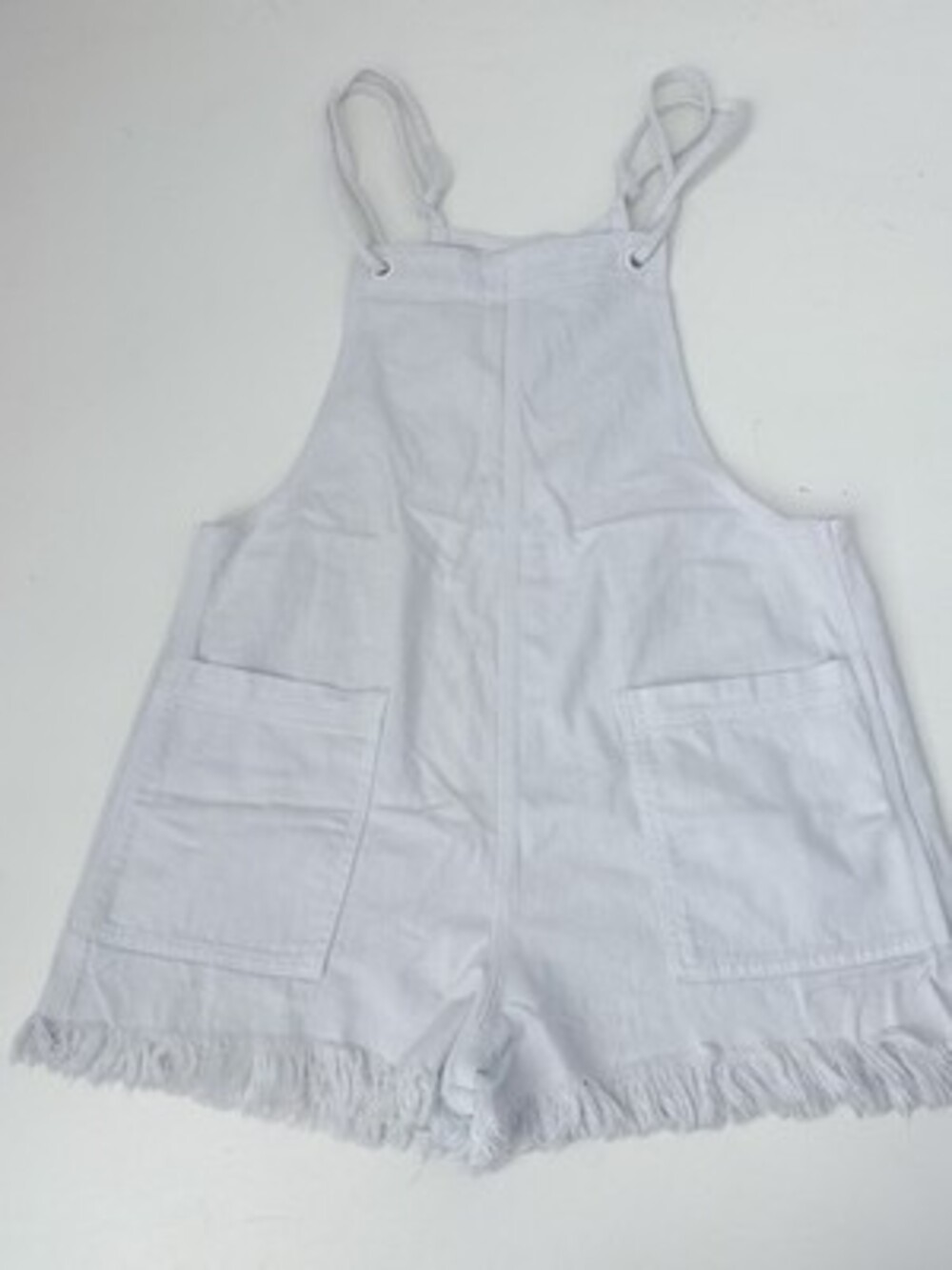 White Fringe-Hem Women's Denim Romper